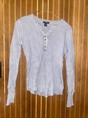 Forever 21 Light Gray Waffle Henley Long Sleeve Top
